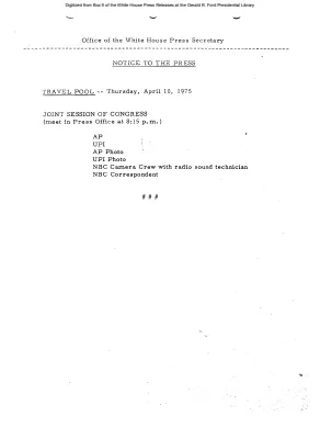 Travel Pool, Thursday, April 10, 1975 [Pool Assignments]