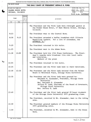 President Gerald R. Ford's Daily Diary, July 12, 1975