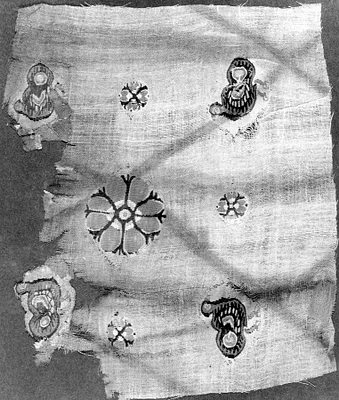 Fragment from a hanging with highly stylized birds and flowers