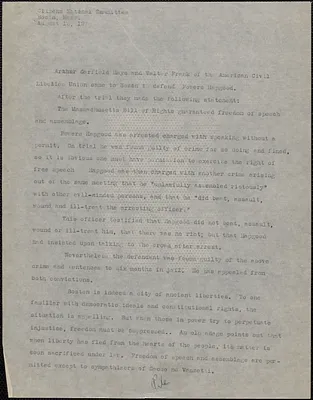 Citizens National Committee for Sacco and Vanzetti press release (copy), Boston, Mass., August 16, 1927