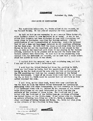 Memorandum of Conversation with Secretary of State Dean Acheson and Ambassador Norman Makin of Australia