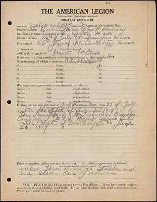 American Legion military record of Michael Mulrey
