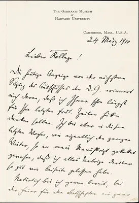 Francke, Kuno, 1855-1930 autograph letter signed to Hugo Münsterberg, Cambridge, Mass., 24 March 1910
