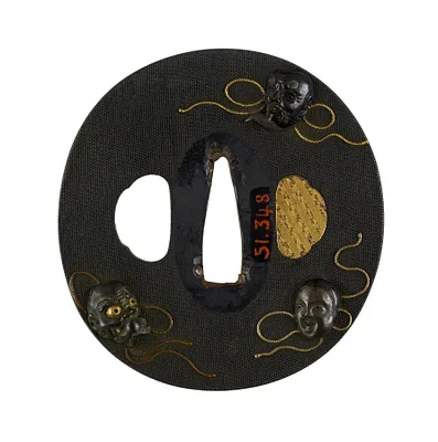 Tsuba with Five Noh Masks