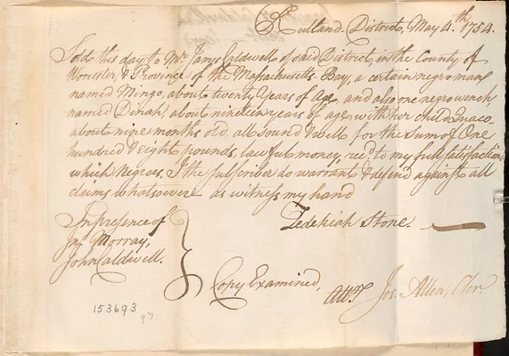 Bill of Sale: Mingo, Dinah, and Quaco (copy)