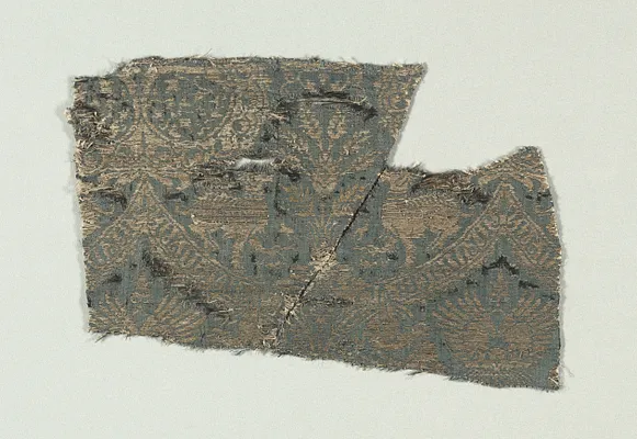 Silk with Dogs and Arabic Script in Swaying Bands