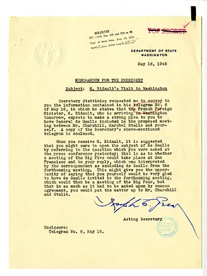 Memorandum from Acting Secretary of State Joseph Grew to President Harry S. Truman