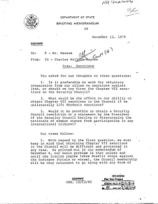 Briefing Memorandum Regarding Iran Sanctions