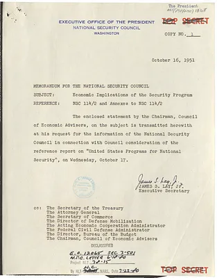 Memorandum from James S. Lay, Jr. to the National Security Council with Attachment