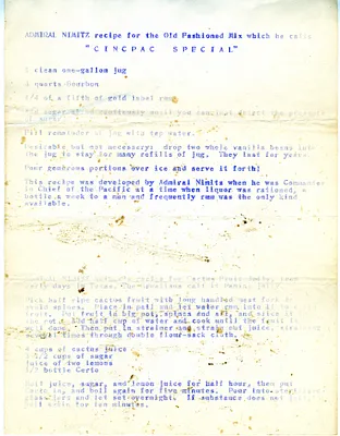 Recipe for 'Cincpac Special'