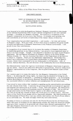 Text of remarks by the President to be delivered to the National Hispanic Assembly [Ford Speech or Statement]