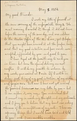 Bartolomeo Vanzetti autographed letter signed (initials) to Virginia A. MacMechan, [Charlestown], 9 May 1924