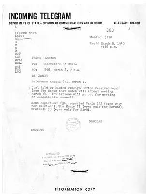 Telegram from Lewis Douglas to Secrertary of State Dean Acheson
