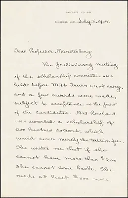 Coes, Mary, 1861-1913 manuscript letter to Hugo Münsterberg, Cambridge, Mass., 8 July 1904
