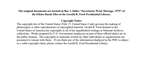 Secretaries Week Message, 1975