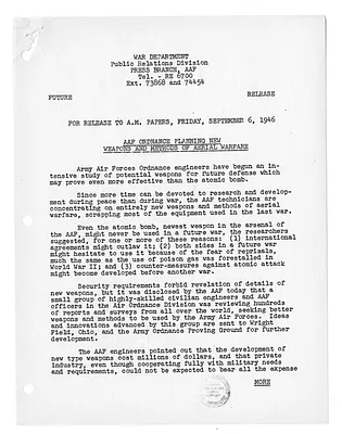War Department Press Release
