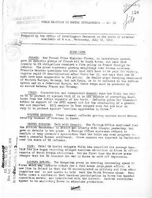 Memorandum, World Reaction to Korean Developments, Number 15