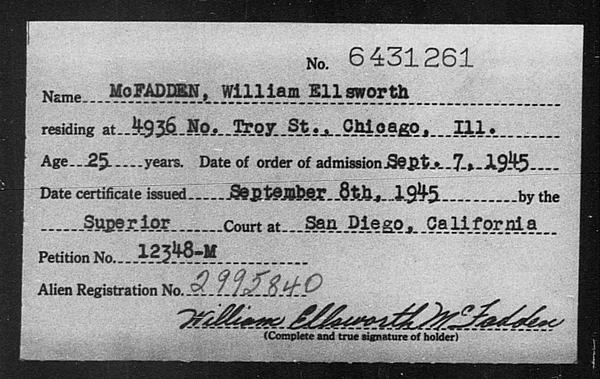 McFadden, William Ellsworth - 1945