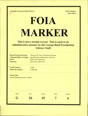 Arrival Statement, Rome, 5/26/89