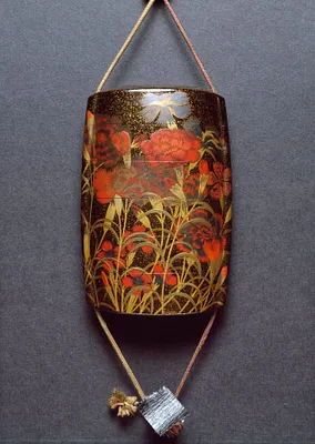 Inro with Autumn Carnations and Badger Netsuke