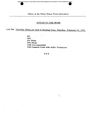 Travel Pool for Golf at Burning Tree, Saturday, February 15, 1975 [Pool Assignments]