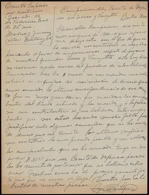 Ignacio López autograph letter signed, in Spanish, to Sacco-Vanzetti Defense Committee, Monterrey, Mexico, [1924?]