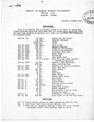 Certificate of Receipt of Materials from Major General V. S. Pan