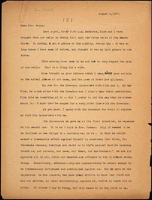 Bartolomeo Vanzetti typed letter (copy) to [Elizabeth Glendower Evans], [Charlestown], 4 August 1927 ; Bartolomeo Vanzetti typed note (photocopy) to the Sacco-Vanzetti Defense Committee, [Charlestown], 4 August 1927 ; Bartolomeo Vanzetti typed note (photocopy) to the Brini family, [Charlestown], 4 August 1927 ; Bartolomeo Vanzetti typed note (photocopy) to friends of the Sacco-Vanzetti Defense Committee, form the Death House, 4 August 1927