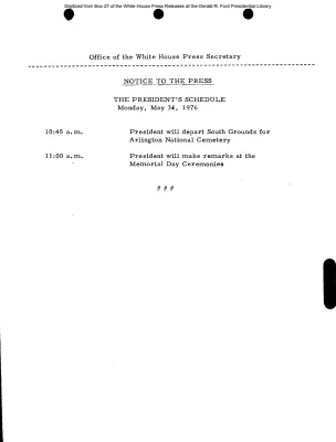President's Schedule for Monday