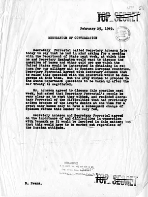 Memorandum of Conversation Between Secretary of State Dean Acheson and Secretary of Defense James Forrestal