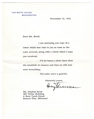 Letter to Stephen Brod from President Harry S. Truman