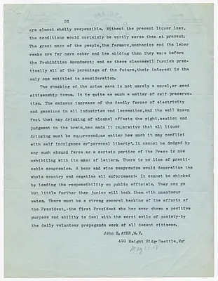 Letter from John E. Ayer, M. V., to the Crime and Law Enforcement Commission Citing the Automobile as Increasing Crime and Liquor Trafficking