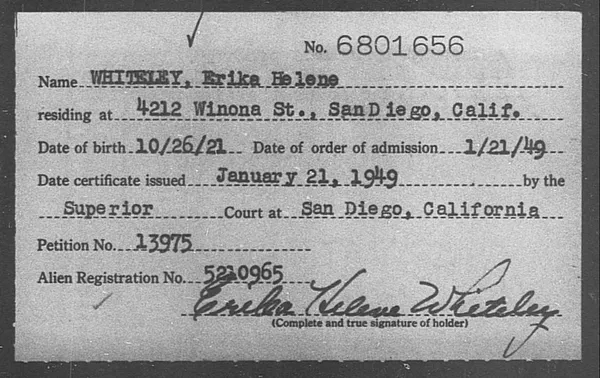 Whiteley, Erika Helene - 1949