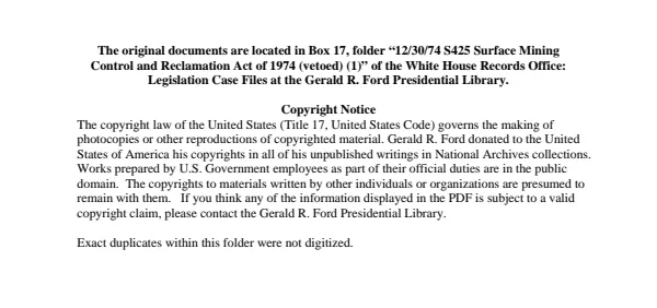 1974/12/30 S425 Surface Mining Control and Reclamation Act of 1974 (vetoed) (1)