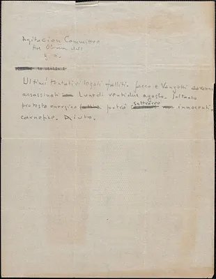 Autograph note, in Italian, to Agitacion Committee, approximately [1921-1927]