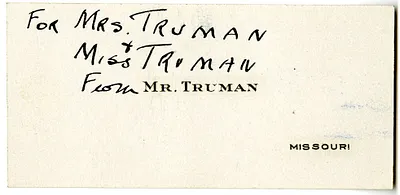Card from Harry S. Truman to Bess W. Truman and Margaret Truman
