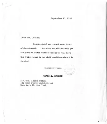 Correspondence Between William Adams Delano and President Harry S. Truman