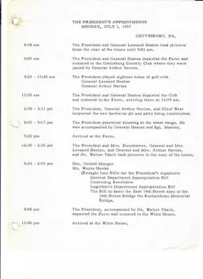 The President's Daily Appointments for July-December 1957