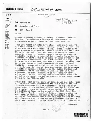 Telegram from Ambassador Loy Henderson to Secretary of State Dean Acheson