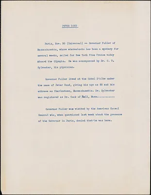 Typed document, [Paris, France], November 30, [1927]: Peter Bond