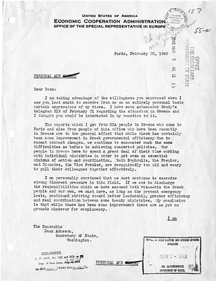 Correspondence Between Averell Harriman and Secretary of State Dean Acheson