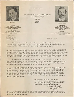 S. M. Grella (Comitato Pro Sacco-Vanzetti) typed letter (circular), in Italian, to L'Agitazione, New York, N. Y., December 14, 1923