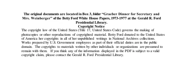 7/25/75 - Graeber Dinner for Secretary and Mrs. Weinberger