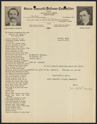 Herbert Brutus Ehrmann Papers, 1906-1970. Sacco-Vanzetti. Correspondence of HBE, junior counsel for the defense, June 21 - Aug. 11, 1927. Box 15, Folder 20, Harvard Law School Library, Historical & Special Collections