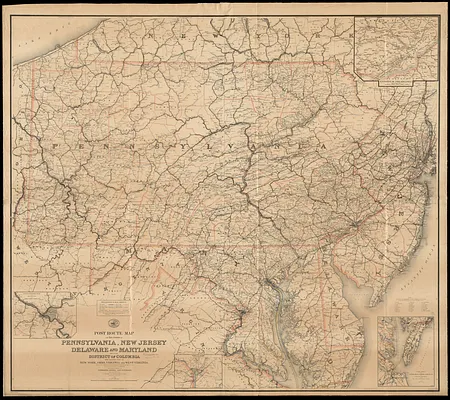 Post route map of the states of Pennsylvania, New Jersey, Delaware, and Maryland and of the District of Columbia with adjacent parts of New York, Ohio, Virginia, and West Virginia