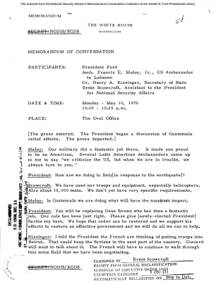 May 10, 1976 - Ford, Kissinger, Scowcroft, Ambassador Francis E. Meloy, Jr. (Lebanon)