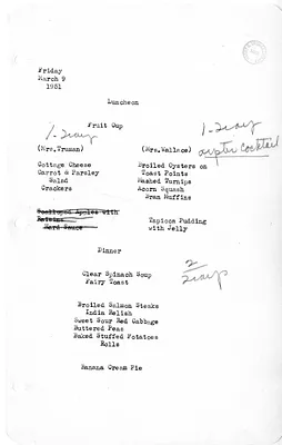 White House Luncheon and Dinner Menu