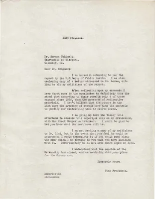Letters Sent to Dr. Herman Schlundt, June 8, 1931