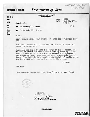 Telegram from Ambassador Walter Gifford to Secretary of State Dean Acheson, Number 595