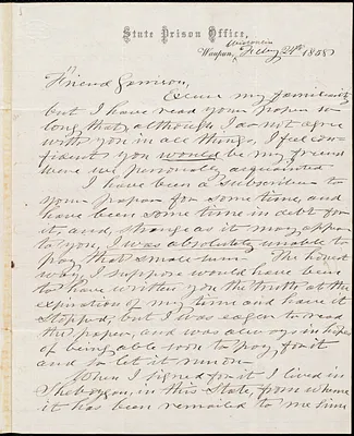 Letter from Edward M. MacGraw, Waupun, Wis., to William Lloyd Garrison, Feb[ruar]y 24th 1858